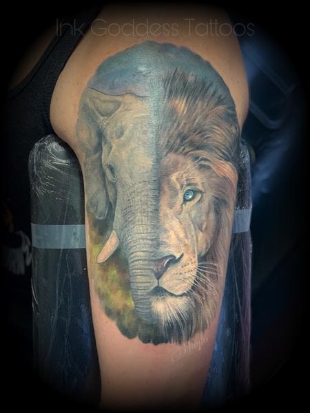Tattoos - Elephant and Lion half sleeve  - 141184