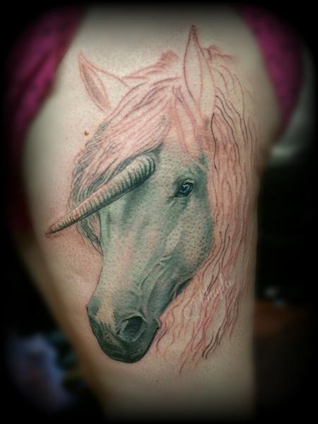 Tattoos - Progression of Custom Unicorn Thigh piece - 126547