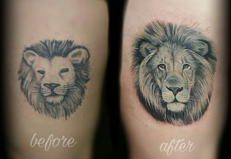 Tattoos - Realistic Black and Gray lion cover up  - 126549