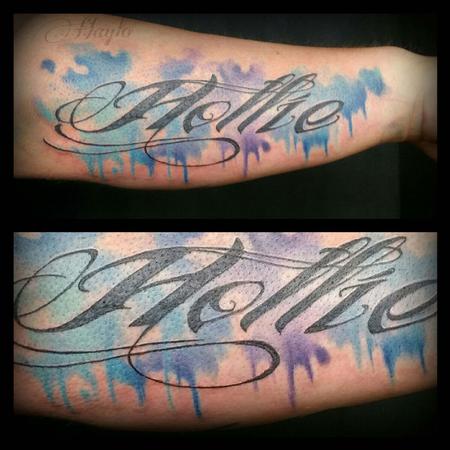 Tattoos - Custom Watercolor style piece with script - 104957