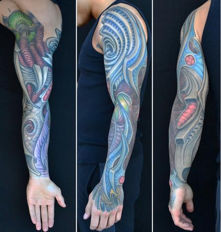 Tattoos - Blue Biomech Sleeve Tattoo - 62617