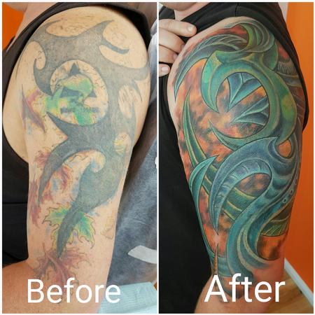 Tattoos - Biomechanical Color Half Sleeve Cover Up Tattoo - 123276