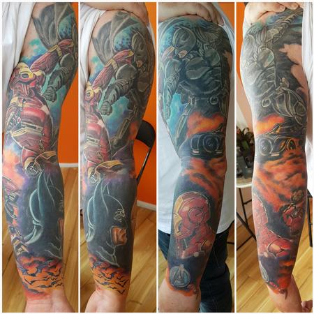 Tattoos - Batman v Ironman Full Color Tattoo Sleeve - 123498