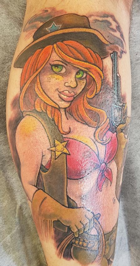 Tattoos - Sexy Cowgirl Pinup Tattoo - 124842