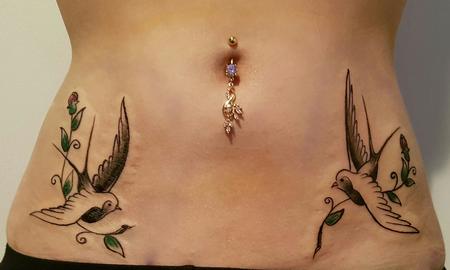 Tattoos - American Traditional Old School Swallow Feminine Tattoo - 125341