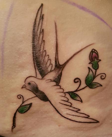 Tattoos - American Traditional Old School Swallow Feminine Tattoo Detail - 125342