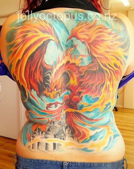 Tattoos - Blazing Fury: Phoenix Attacking Castle - 125770