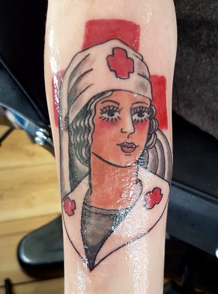 Tattoos - Vintage Nurse American Traditional Pinup Tattoo - 131686