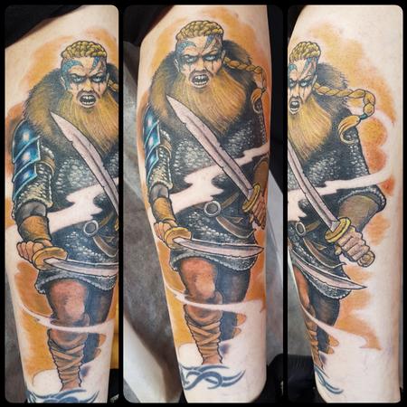 Tattoos - Fierce Viking Warrior Color Tattoo - 131899