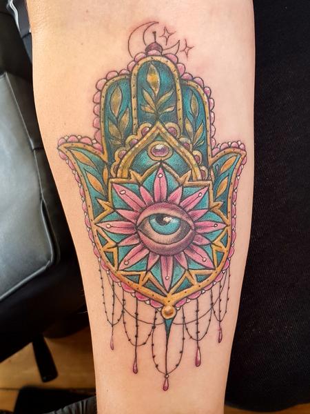 Tattoos - Hand of Fatima Feminine Color Tattoo - 132241
