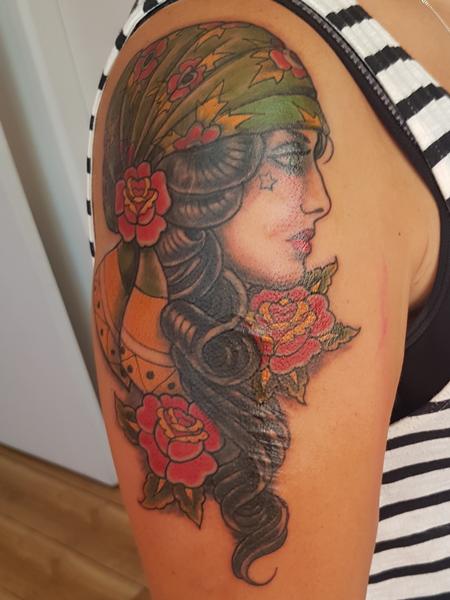 Tattoos - Gypsy Woman American Traditional Tattoo - 132468