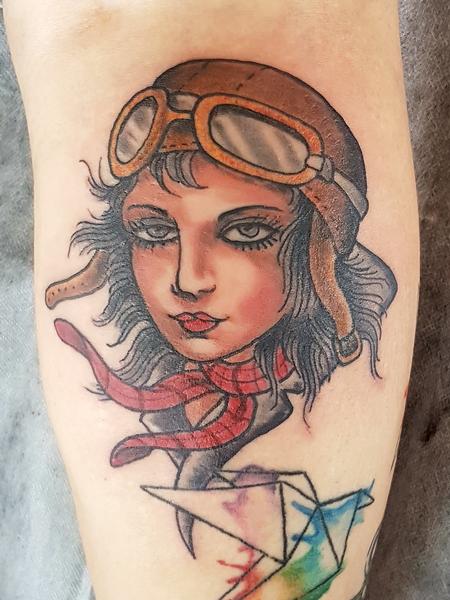 Tattoos - Aviatrix Traditional Old School Pinup Tattoo - 132526