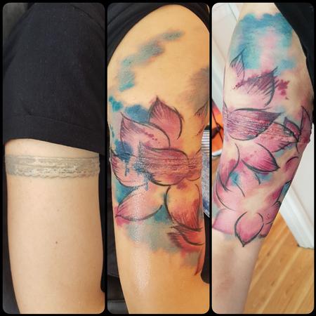 Tattoos - Watercolor Feminine Flower Cover-up Tattoo - 133493