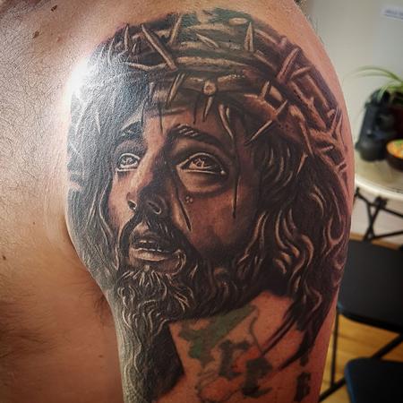 Tattoos - Black and Gray Jesus Portrait Tattoo - 131745