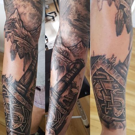 Tattoos - Black and Gray Norse Sleeve Tattoo - 131743