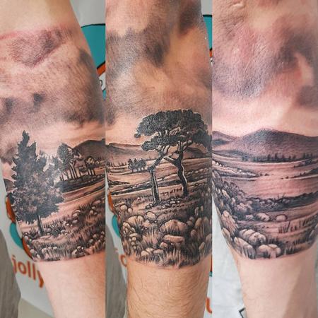 Tattoos - NZ Landscape Black and Gray Tattoo - 131751