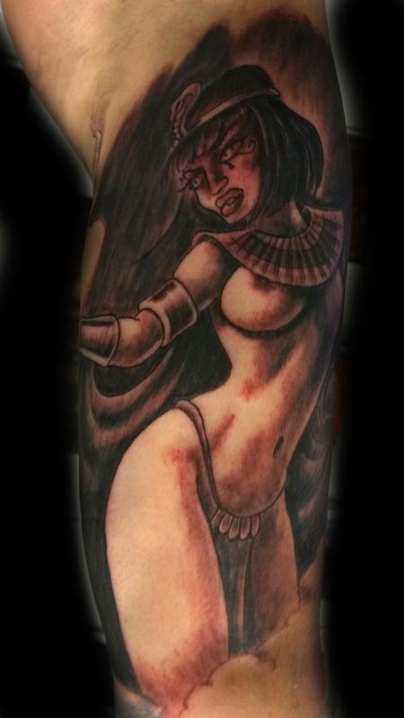 Tattoos - Priestess Black and Gray Pinup Tattoo - 120652