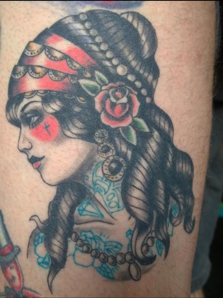Tattoos - American Traditional Gyspy Pinup Tattoo - 113890