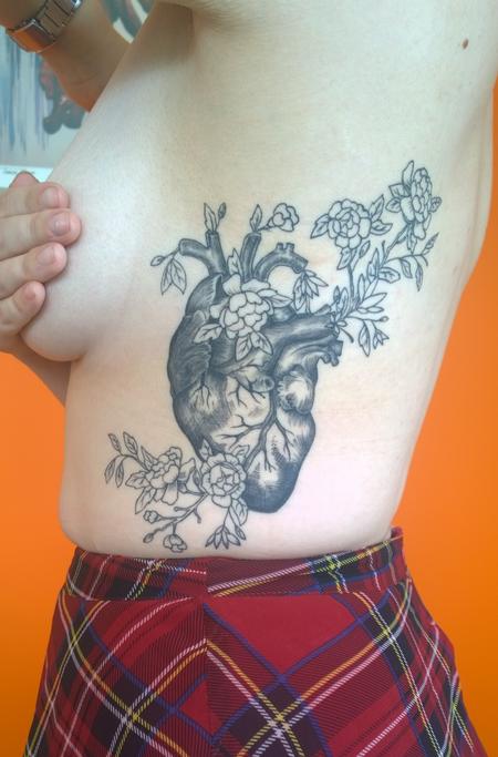 Tattoos - Feminine Floral Anatomical Heart Tattoo  - 114057