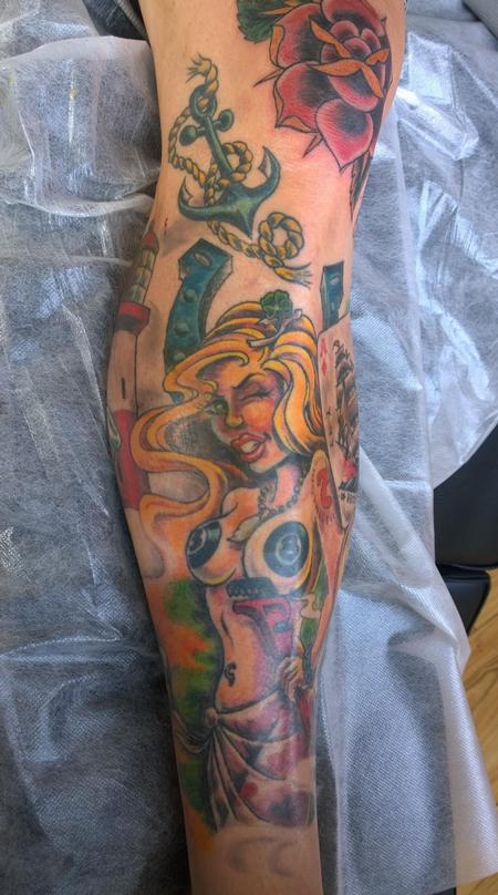 Tattoos - Lady Luck New School Color Leg Sleeve  - 119529