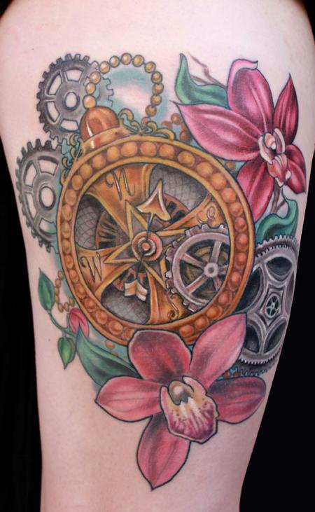 Tattoos - Compass and Orchid tattoo - 92128