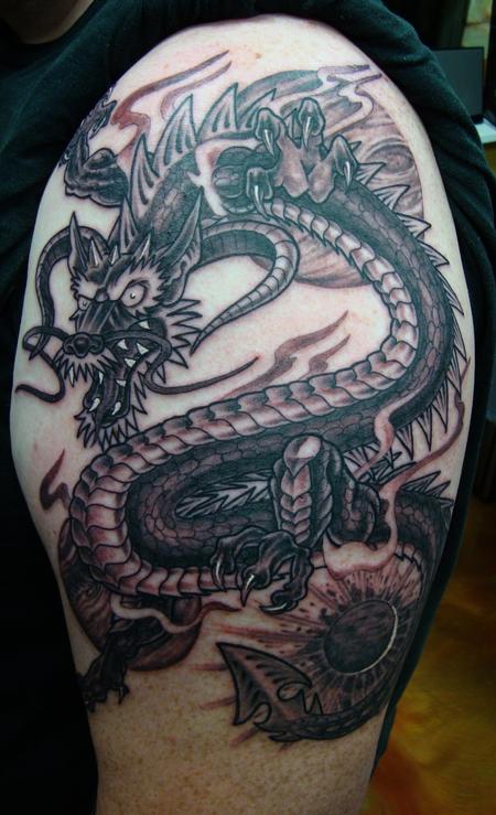 Tattoos - Japanese Dragon with Horns - 99157