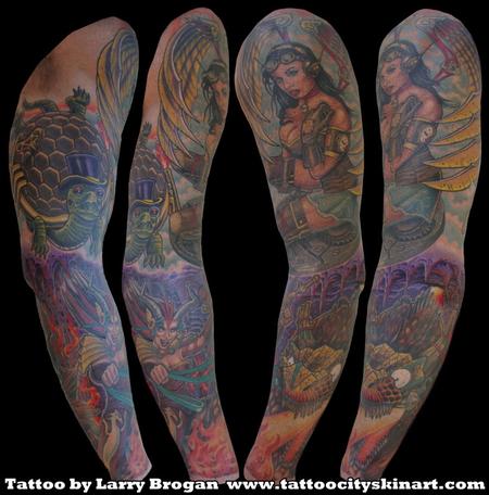 Tattoos - Steam Punk Heaven & Hell Angel Demon Sleeve by Larry Brogan - 70832