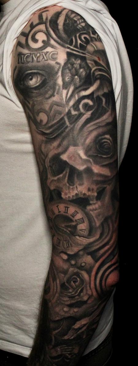 Louis Santos - Viking raven and Eye, Black and grey Tattoo