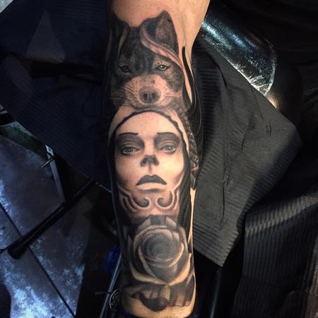 Tattoos - Wolf Portrait and Rose Tattoo - 139820