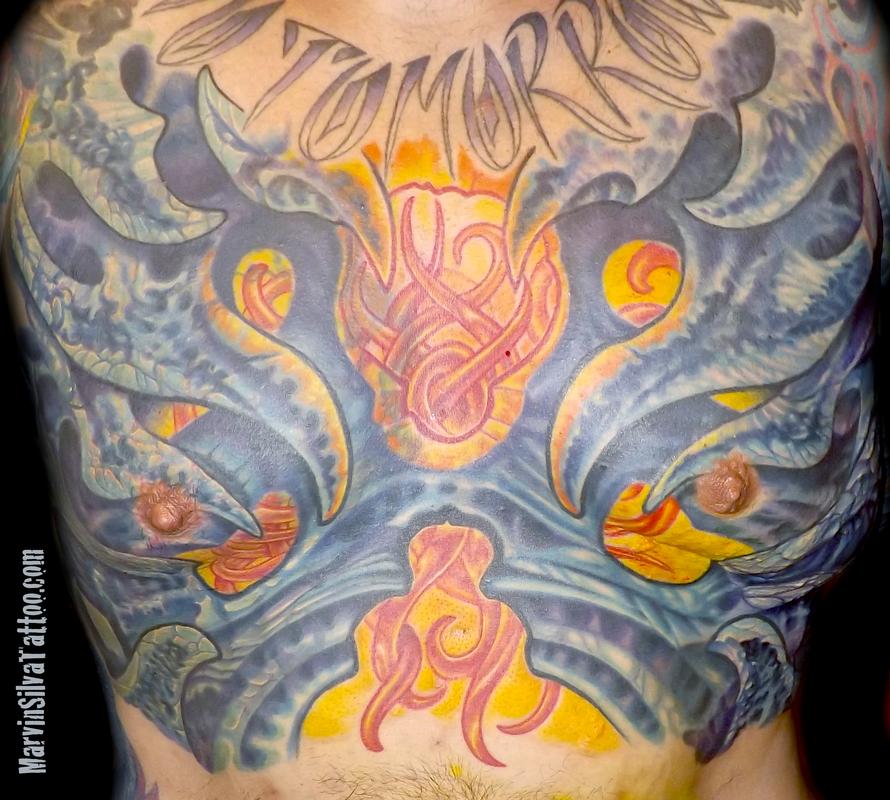 Bio Organic Chest Tattoo by Marvin Silva Tattoos