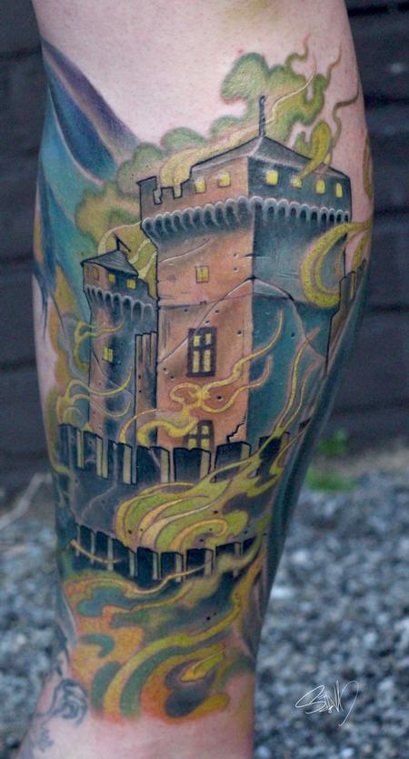 Tattoos - Burning Castle Tattoo - 95303