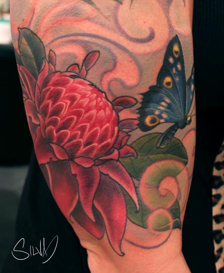 Tattoos - Custome Ginger Flower and Butterfly Tattoo - 114283