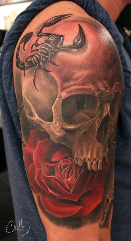 Tattoos - Custome Skull Scorpion Rose Tattoo - 114284
