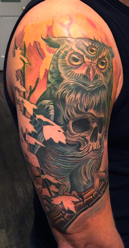 Tattoos - Owl Skull Tattoo - 134278