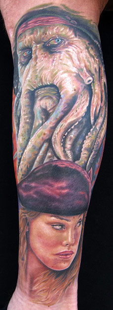 Full color realistic Davey Jones from Pirates of the Caribbean movie  tattoo by Evan Olin  Tattoos