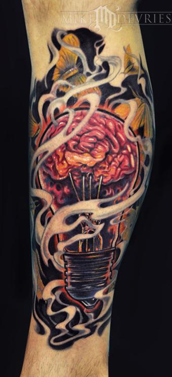 Tattoos - Light Bulb Brain Tattoo - 62730