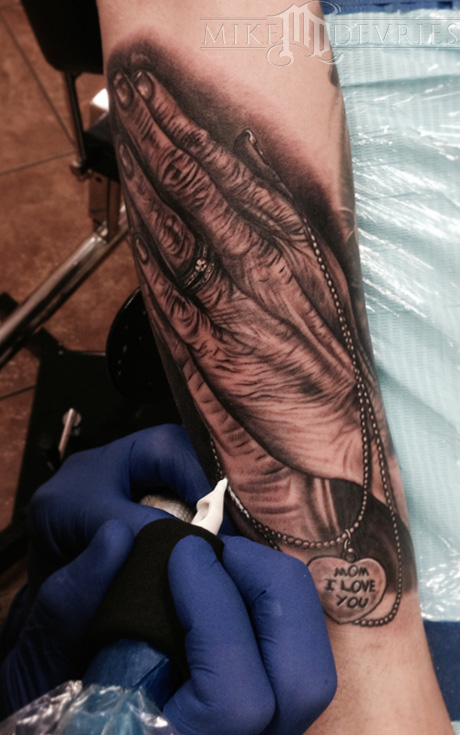 Mike DeVries : Tattoos : Realistic : Praying Hands Tattoo