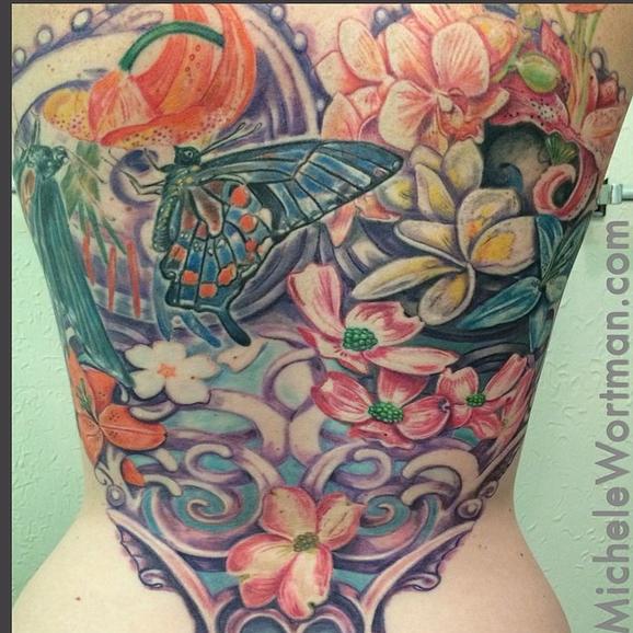 Tattoos - Emily's Floral Filagree backpiece ( in progress) - 91905