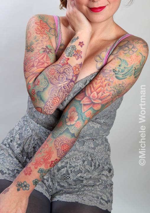 Tattoos - Mindy floral lace bodyset - 73237