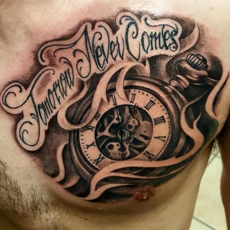 Tattoos - time tattoo clock pocket watch tommorow never comes until the next day - 128184