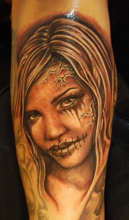 Tattoos - Black and Gray Girl Tattoo - 63771