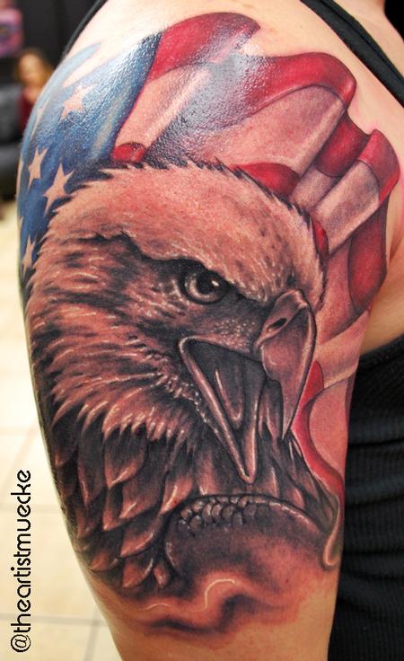 Tattoos - Muecke Eagle and Flag Tattoo  - 86208