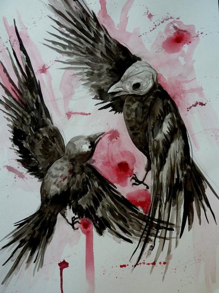 Mully - Birdfight Watercolor