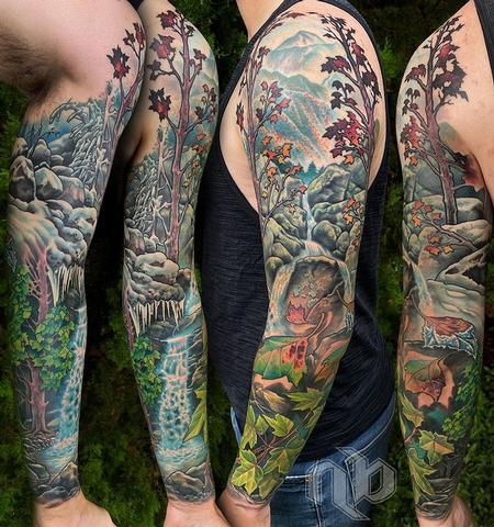 Tattoos - Full Color Nature Sleeve Tattoo - 143090