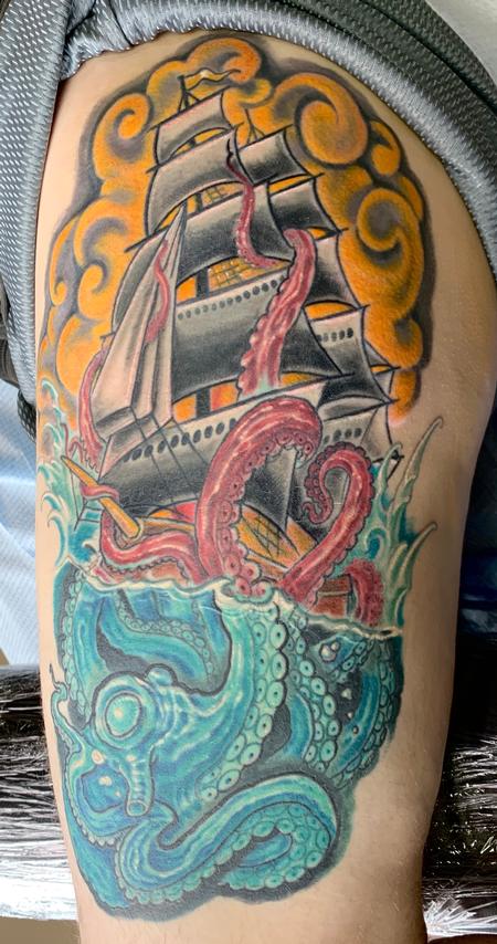 Tattoos - Octopus and ship tattoo - 141459