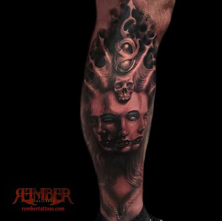 Tattoos - Black and Grey, Gothic Realism Fusion portrait - 108661