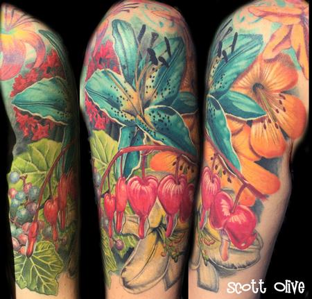 Tattoos - color realism flowers - 123333