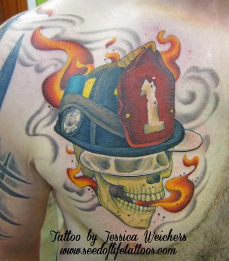 Tattoos - Firemans Skull - 90002