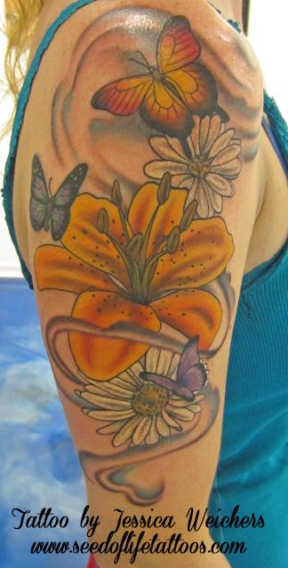 Tattoos - Pretty floral and Butterfly piece - 90017