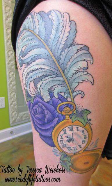 Tattoos - Quills, roses and pocket watch - 90078